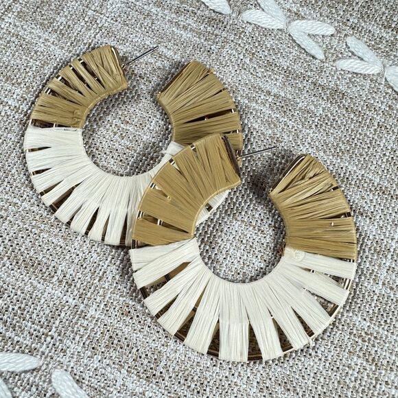 Free People Gold and Cream Hoop Earrings - Picture 5 of 9